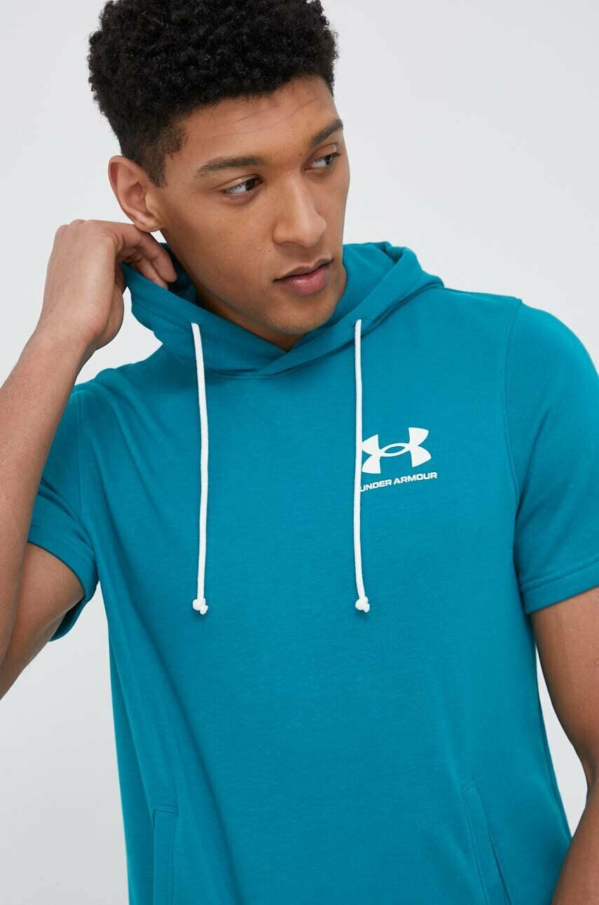 Under Armour Tréninková mikina Rival zelená barva s kapucí 1370396-001 - Pepit.cz