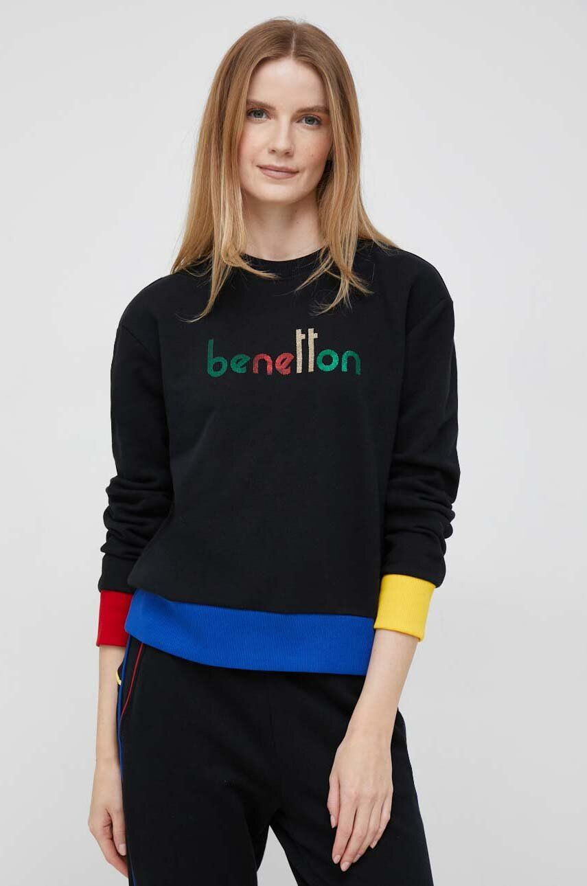 United Colors of Benetton Bavlněná mikina dámská černá barva vzorovaná - Pepit.cz