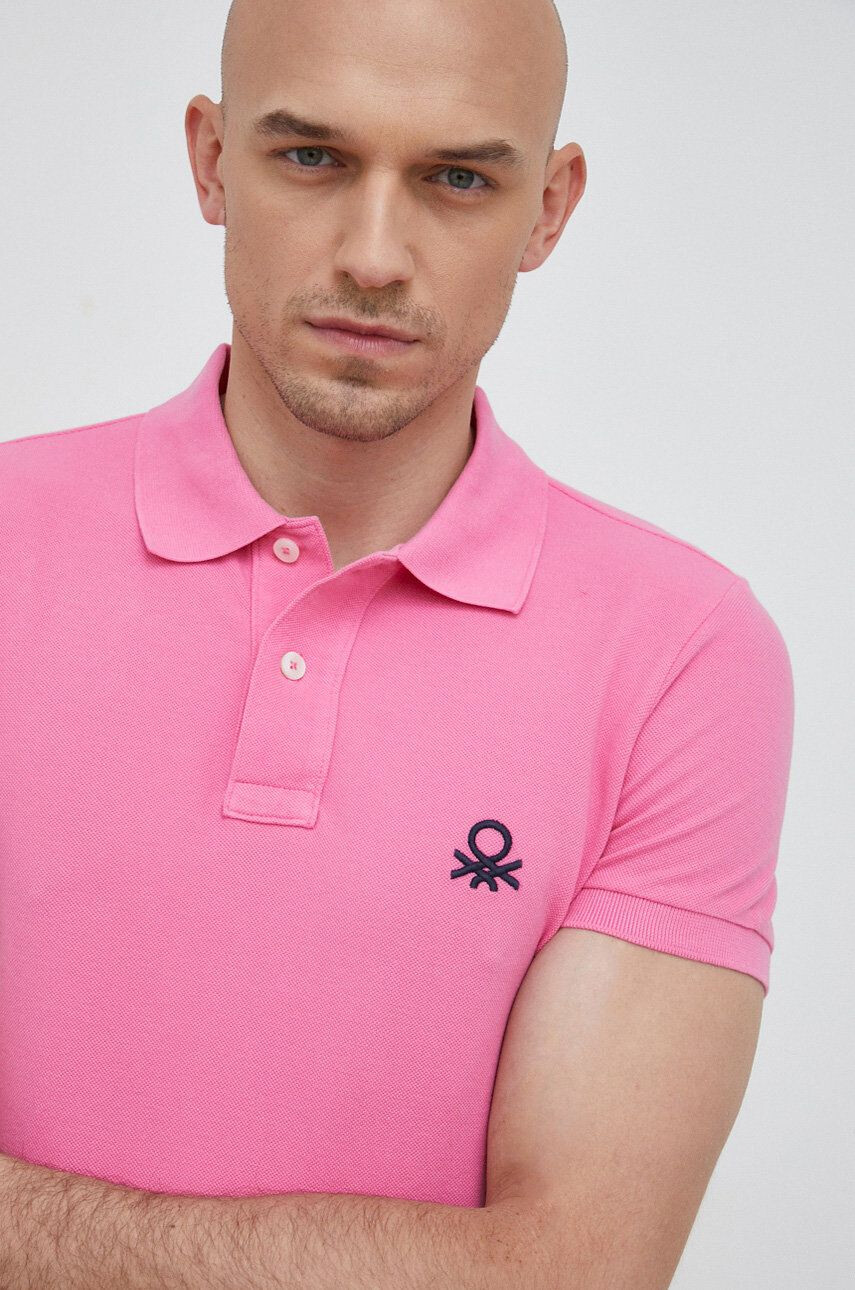 United Colors of Benetton Bavlněné polo tričko růžová barva - Pepit.cz