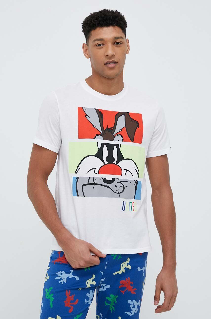 United Colors of Benetton Bavlněné pyžamové tričko x Looney Tunes bílá barva - Pepit.cz