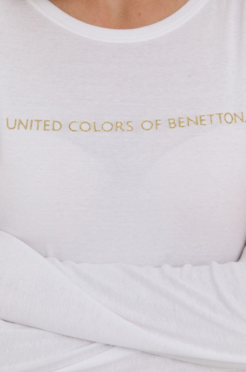 United Colors of Benetton Bavlněné tričko s dlouhým rukávem bílá barva - Pepit.cz