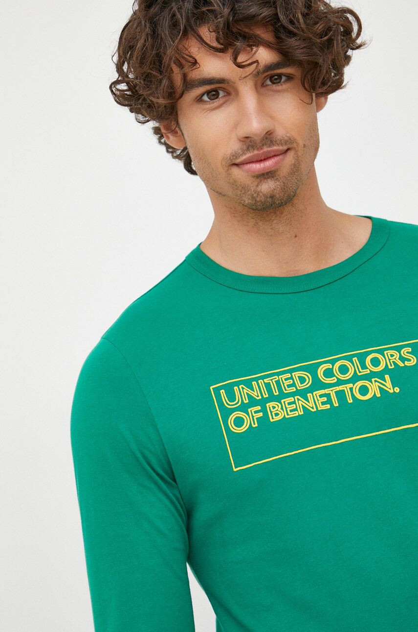 United Colors of Benetton Bavlněné tričko s dlouhým rukávem černá barva - Pepit.cz