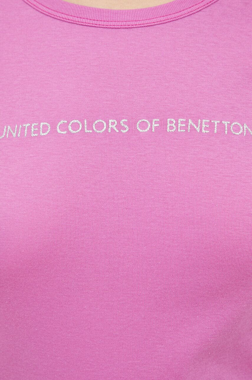 United Colors of Benetton Bavlněné tričko s dlouhým rukávem fialová barva - Pepit.cz