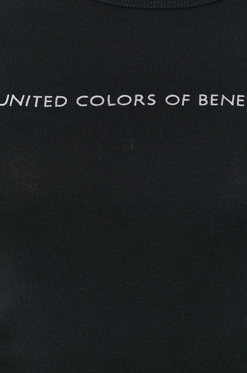 United Colors of Benetton Bavlněné tričko s dlouhým rukávem černá barva - Pepit.cz