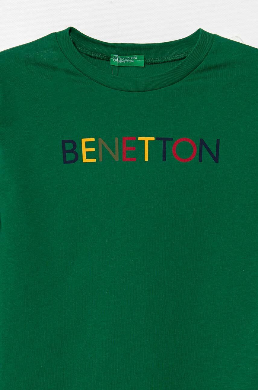 United Colors of Benetton Dětská bavlněná košile s dlouhým rukávem zelená barva s potiskem - Pepit.cz