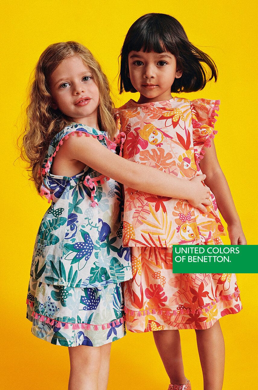 United Colors of Benetton Dětská bavlněná sukně oranžová barva mini - Pepit.cz