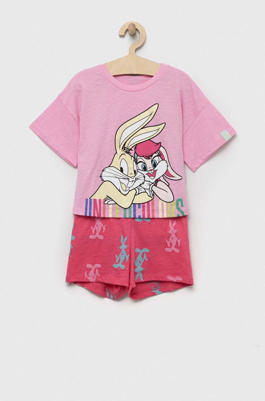 United Colors of Benetton Dětské bavlněné pyžamo x Looney Tunes růžová barva s potiskem - Pepit.cz