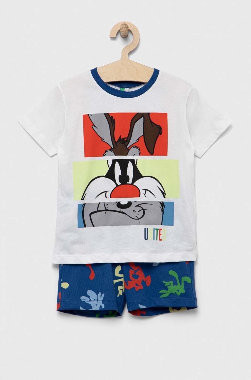 United Colors of Benetton Dětské bavlněné pyžamo x Looney Tunes bílá barva s potiskem - Pepit.cz