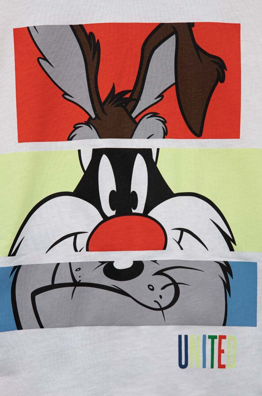 United Colors of Benetton Dětské bavlněné pyžamo x Looney Tunes bílá barva s potiskem - Pepit.cz