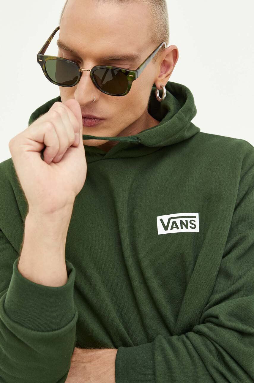 Vans Bavlněná mikina pánská zelená barva s kapucí s potiskem - Pepit.cz