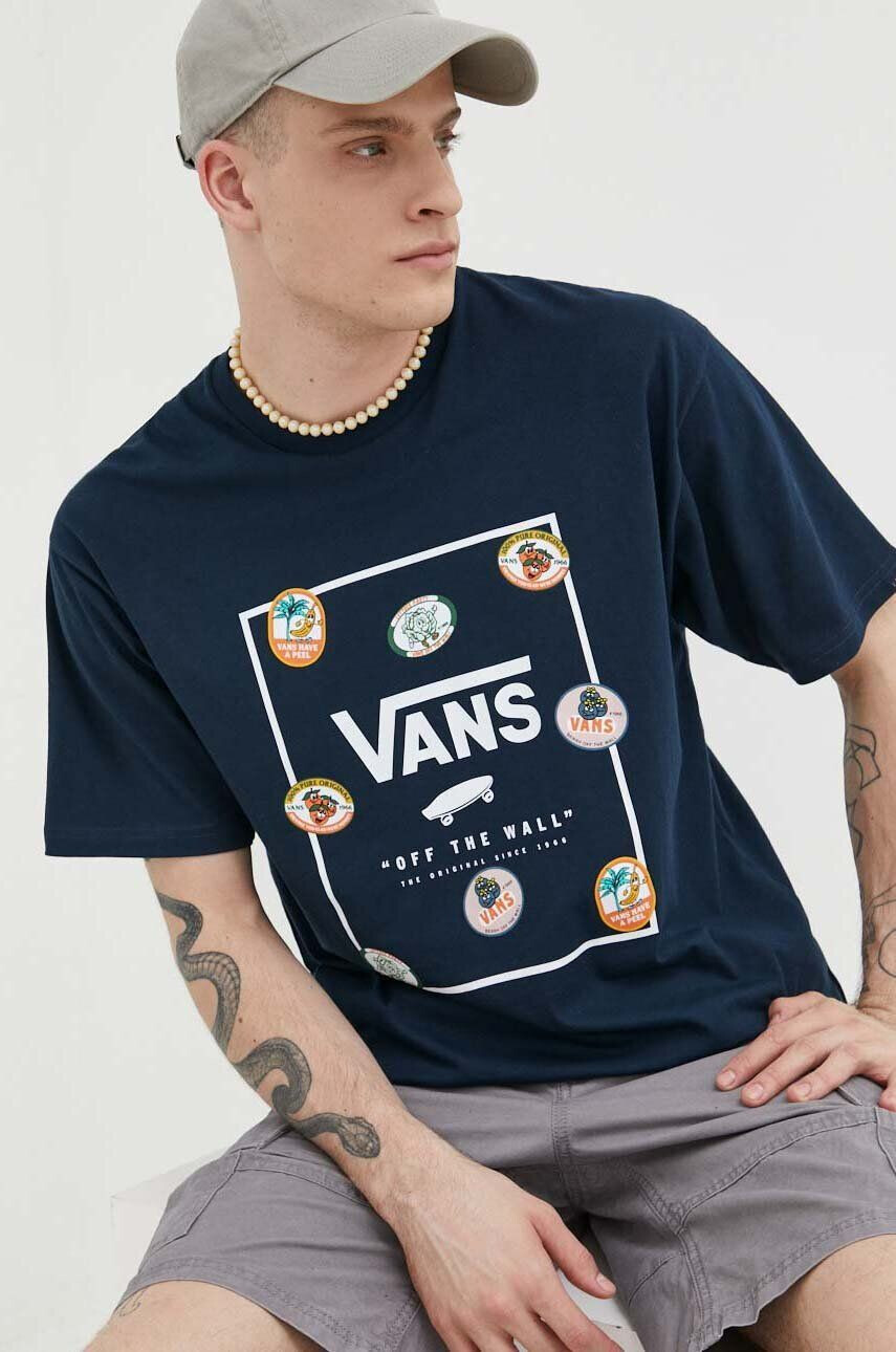 Vans Bavlněné tričko tmavomodrá barva s potiskem - Pepit.cz