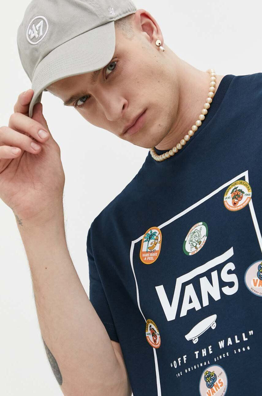 Vans Bavlněné tričko tmavomodrá barva s potiskem - Pepit.cz