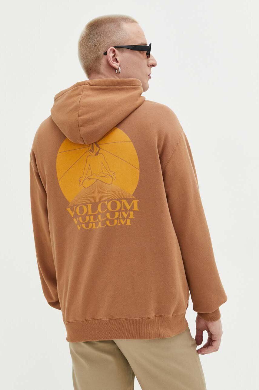 Volcom Bavlněná mikina pánská hnědá barva s kapucí s aplikací - Pepit.cz