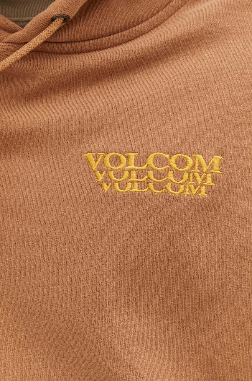 Volcom Bavlněná mikina pánská hnědá barva s kapucí s aplikací - Pepit.cz