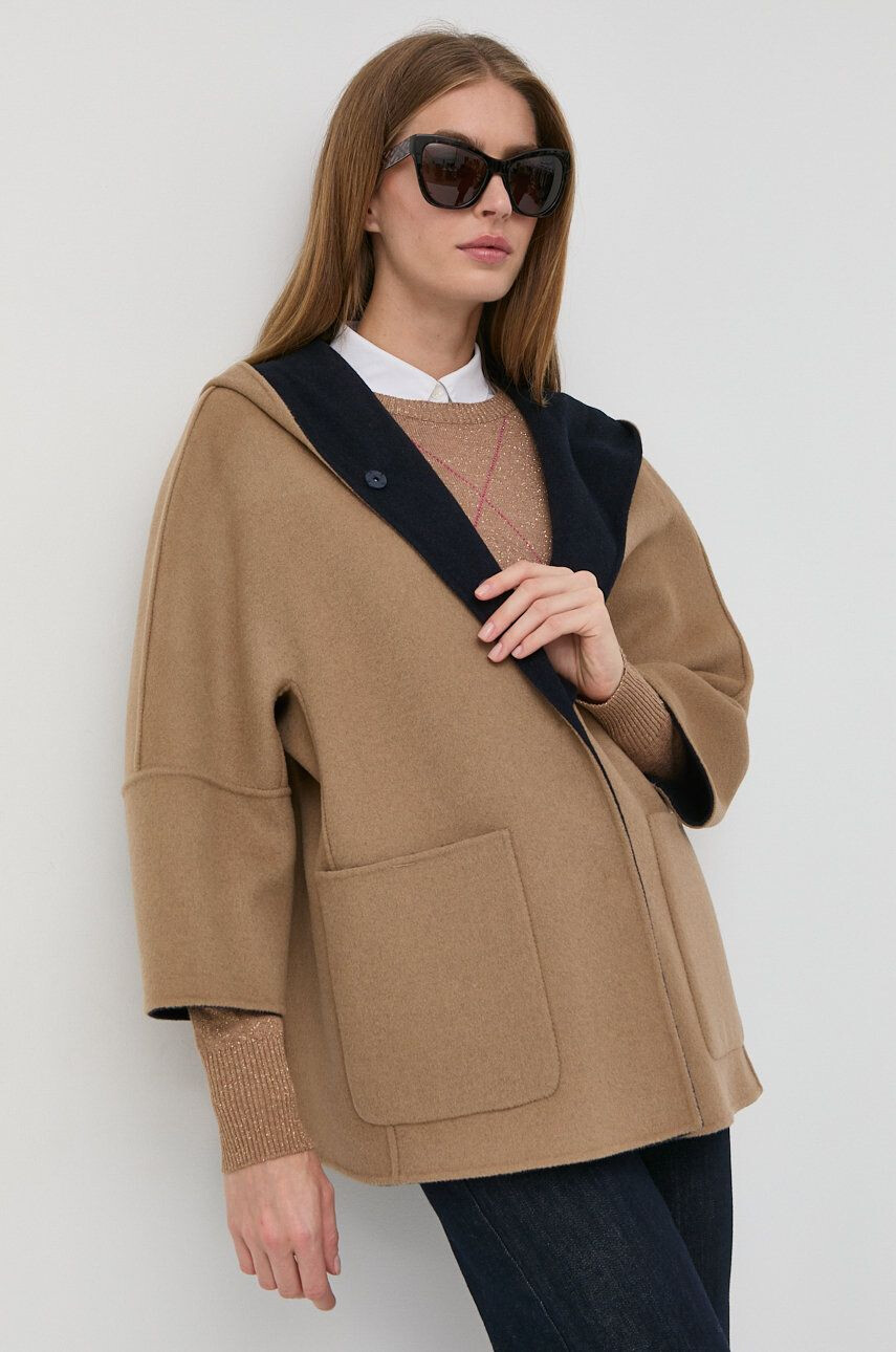 Weekend Max Mara Oboustranný vlněný kabát tmavomodrá barva oversize - Pepit.cz