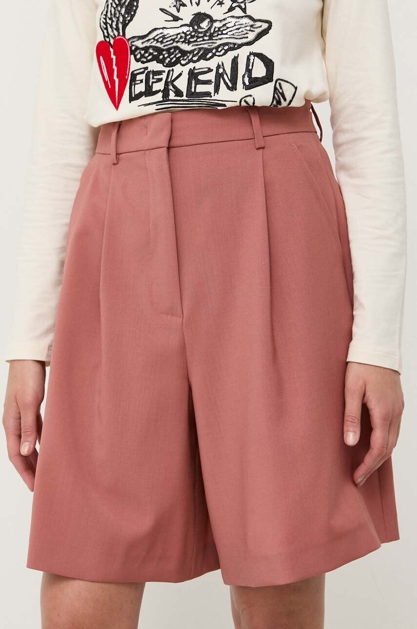 Weekend Max Mara Vlněné šortky růžová barva hladké high waist - Pepit.cz