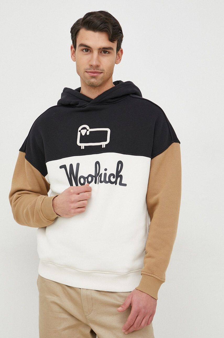 Woolrich Bavlněná mikina pánská s kapucí s potiskem - Pepit.cz