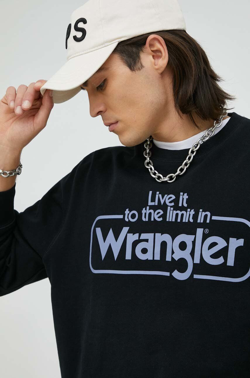 Wrangler Bavlněná mikina pánská černá barva s potiskem - Pepit.cz