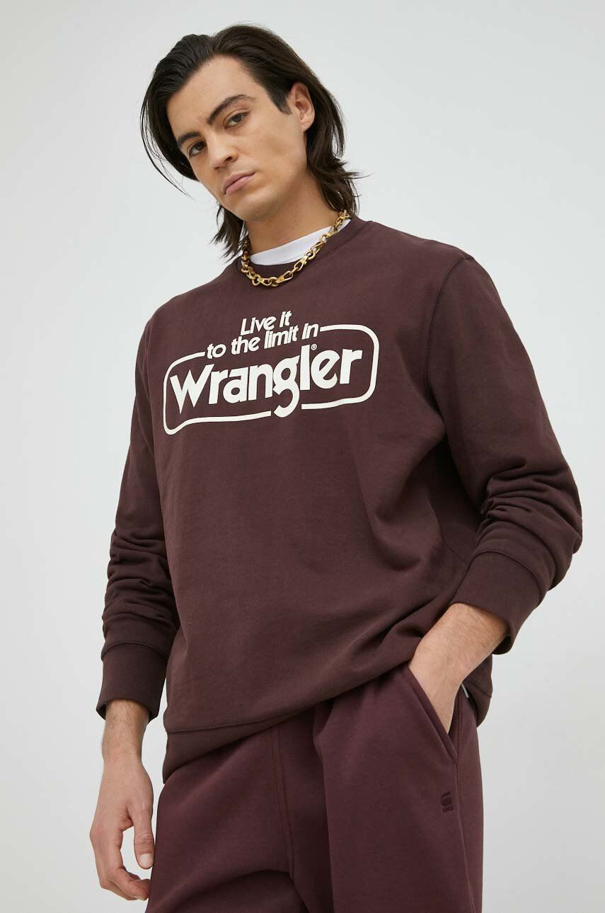 Wrangler Bavlněná mikina pánská hnědá barva s potiskem - Pepit.cz