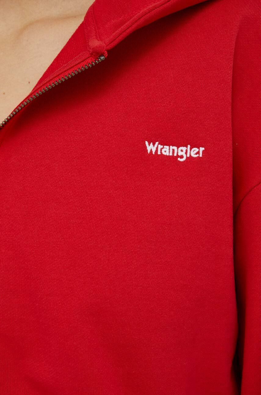 Wrangler Bavlněná mikina dámská červená barva s kapucí hladká - Pepit.cz