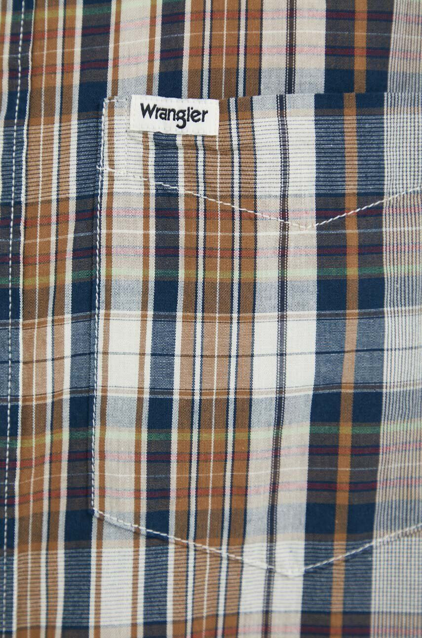 Wrangler Bavlněné tričko hnědá barva regular s klasickým límcem - Pepit.cz