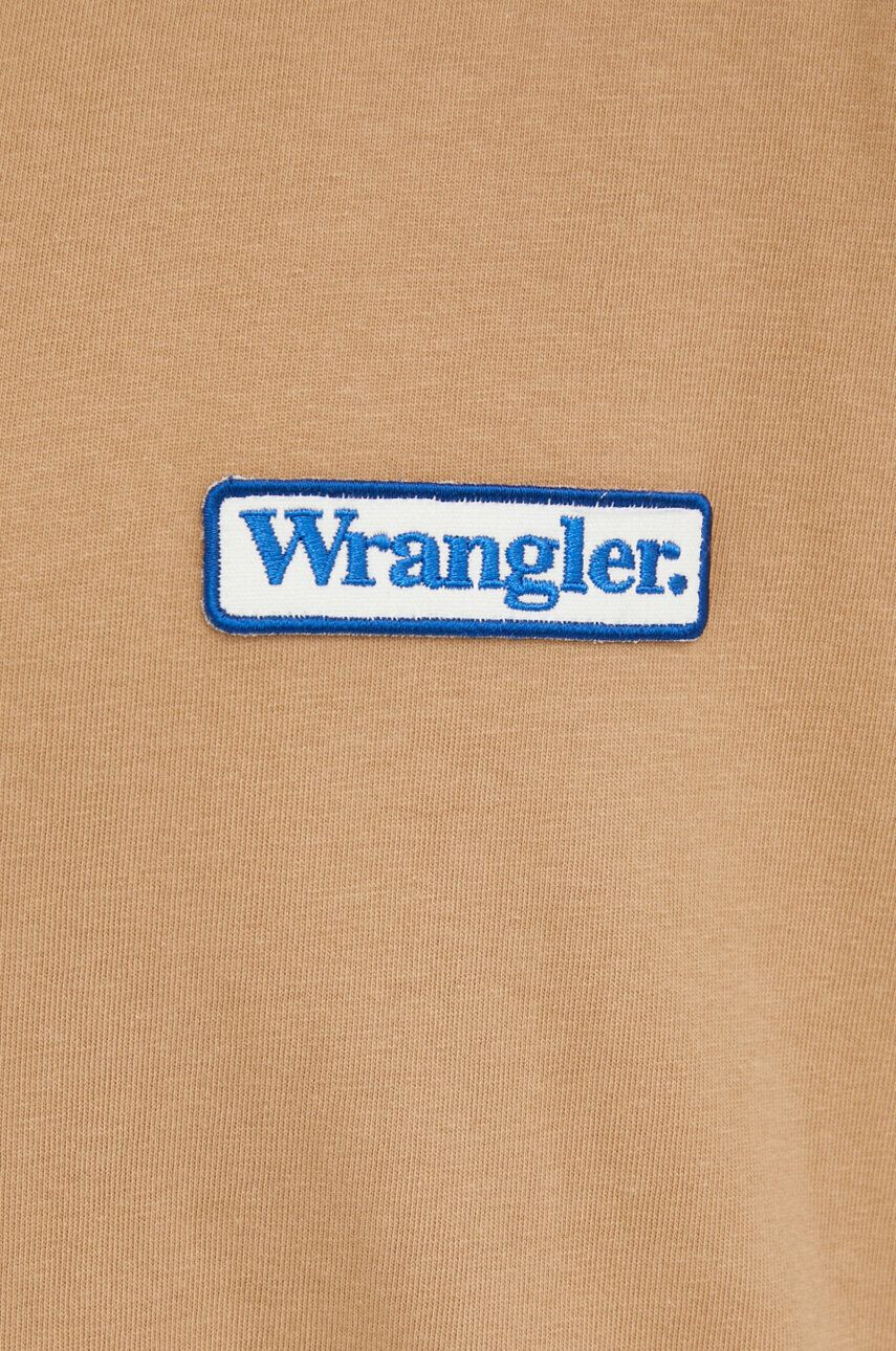 Wrangler Bavlněné tričko hnědá barva s aplikací - Pepit.cz