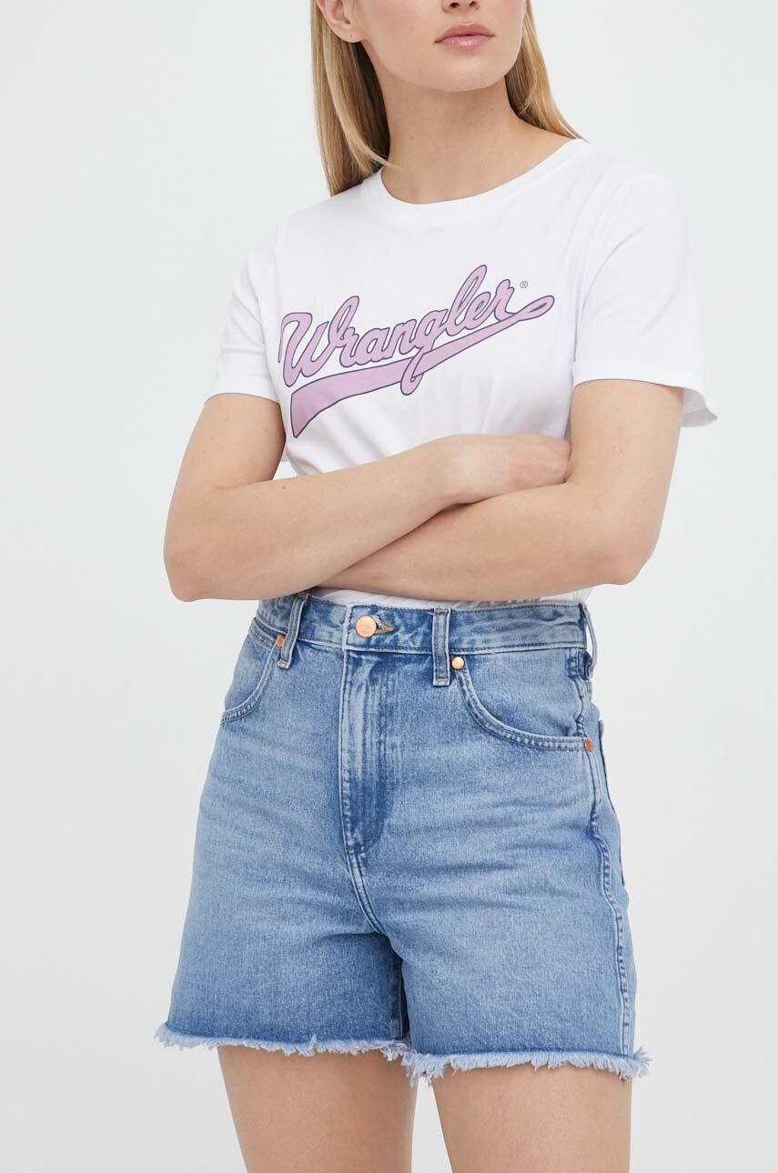 Wrangler Džínové šortky dámské hladké high waist - Pepit.cz