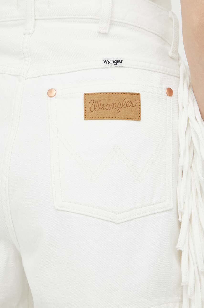 Wrangler Džínové šortky Fringed Festival dámské bílá barva hladké high waist - Pepit.cz