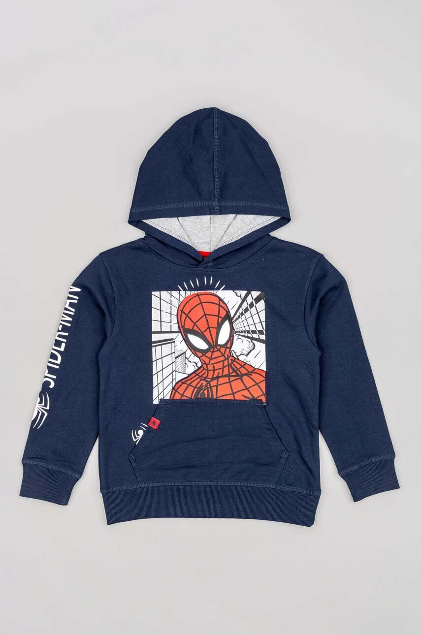 Zippy Dětská bavlněná mikina x Spiderman tmavomodrá barva s kapucí s potiskem - Pepit.cz