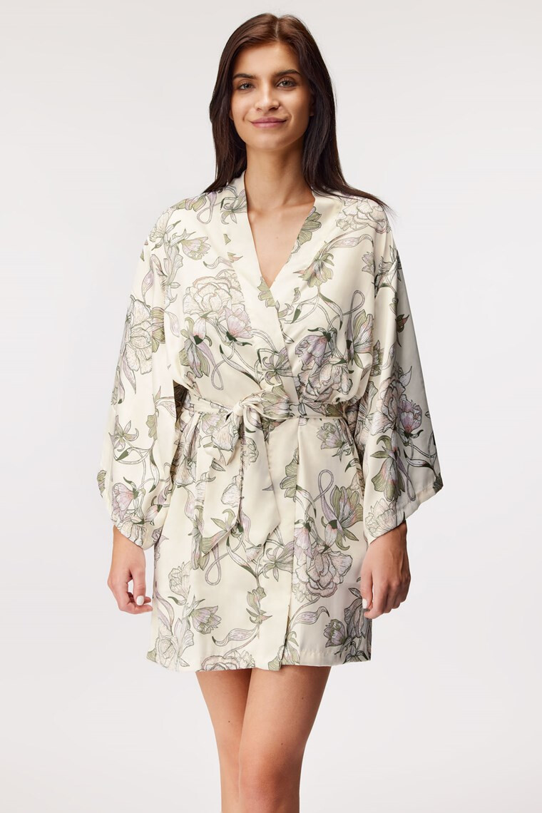 Hunkemöller Saténové kimono Satin Magnolia 3XL/4XL - Pepit.cz