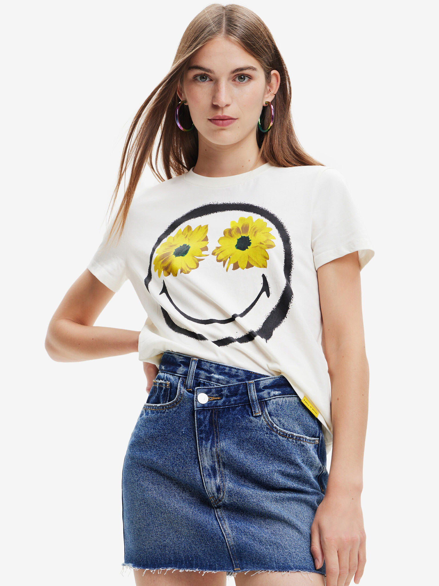 Desigual Margarita Smiley Triko Bílá - Pepit.cz