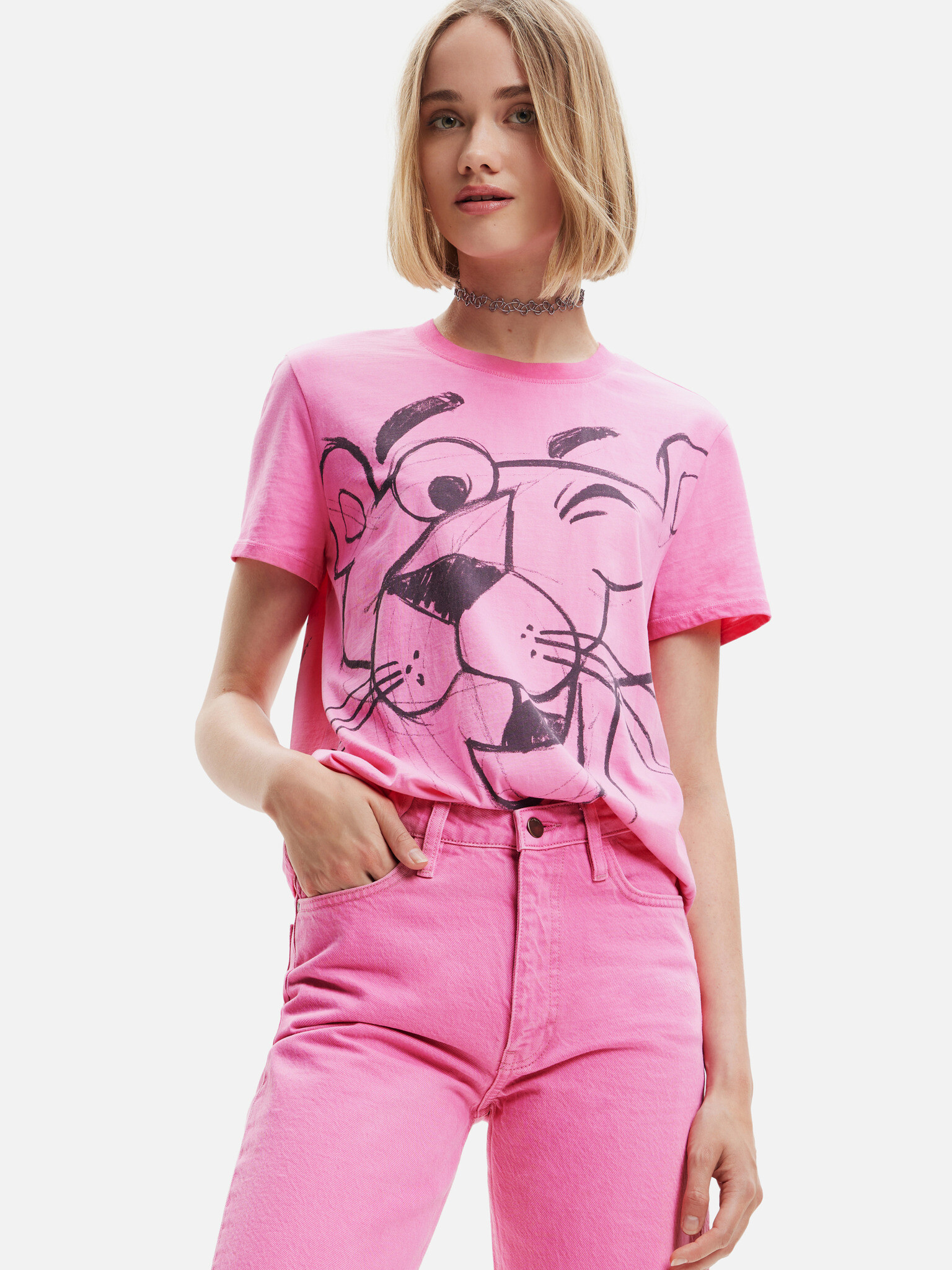 Desigual Pink Panther Smile Triko Růžová - Pepit.cz