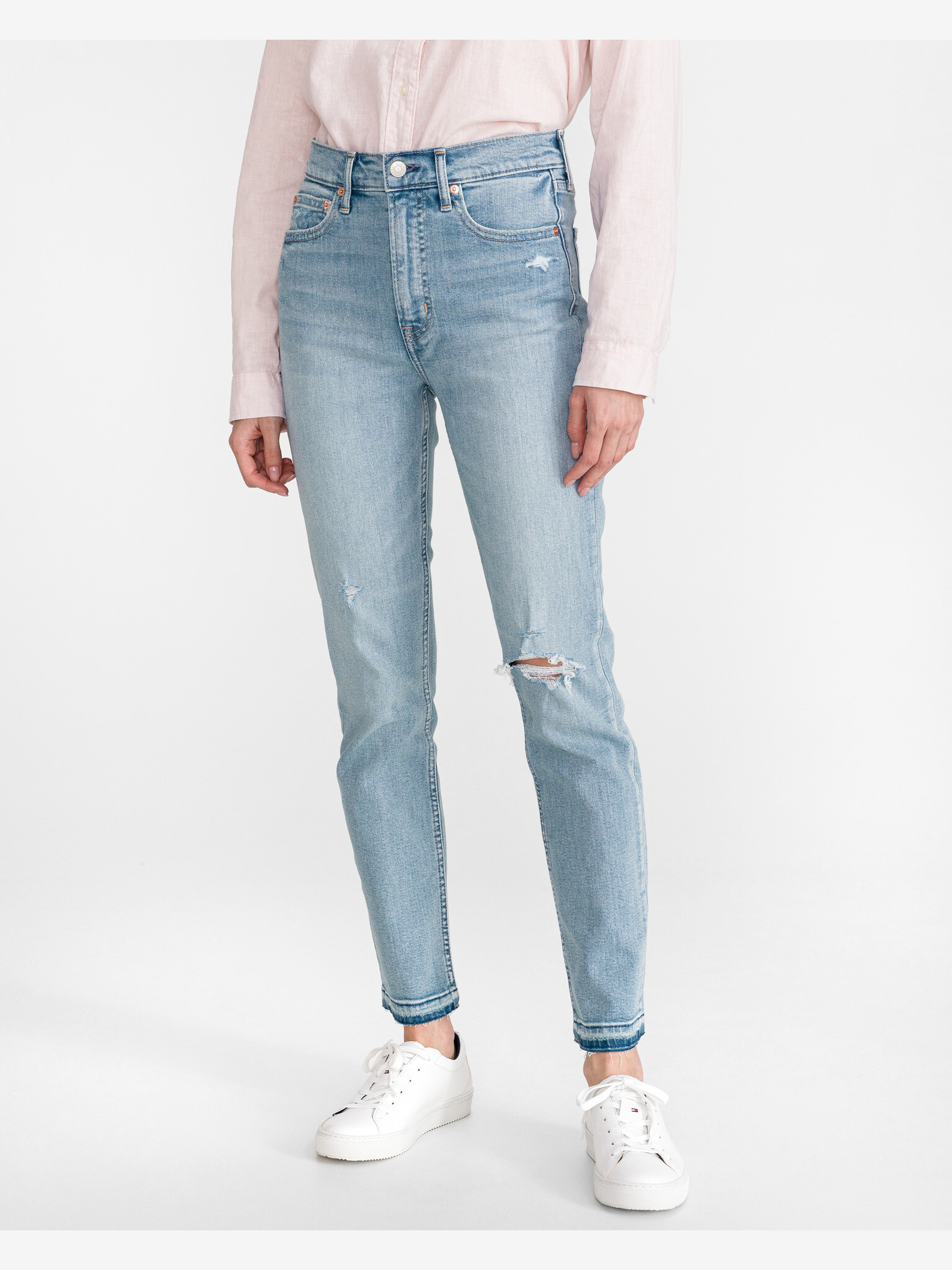 GAP Distressed Cigarette Jeans Modrá - Pepit.cz