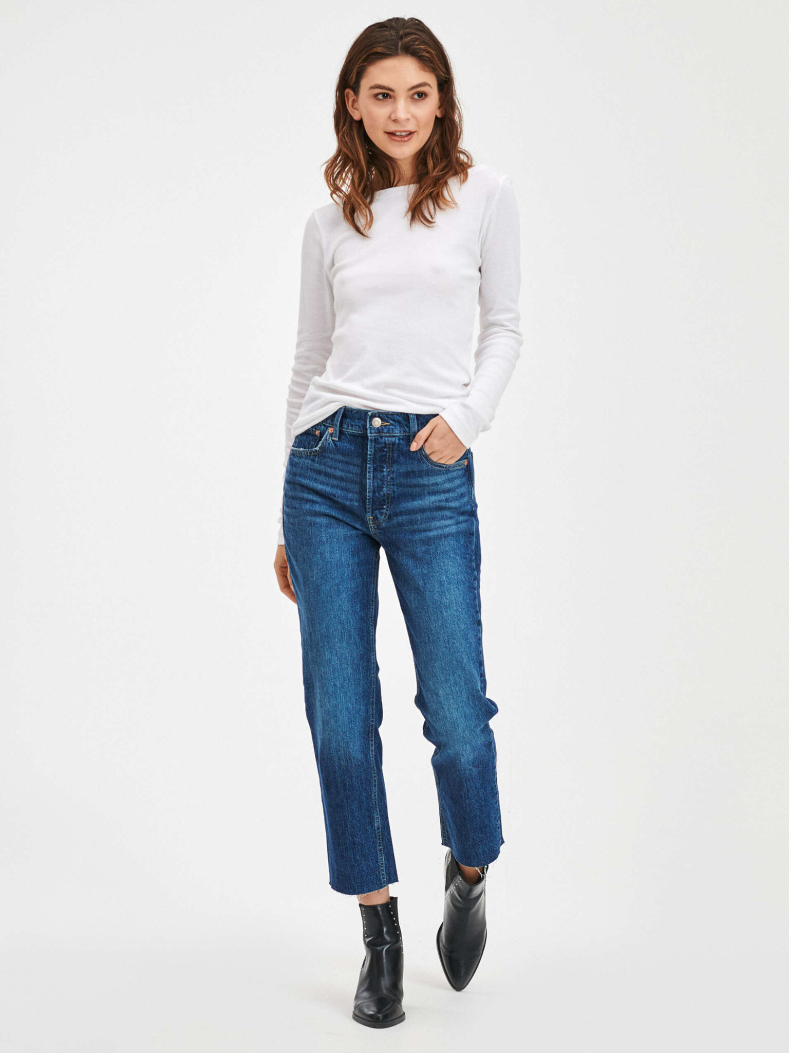 GAP Straight High Rise Jeans Modrá - Pepit.cz