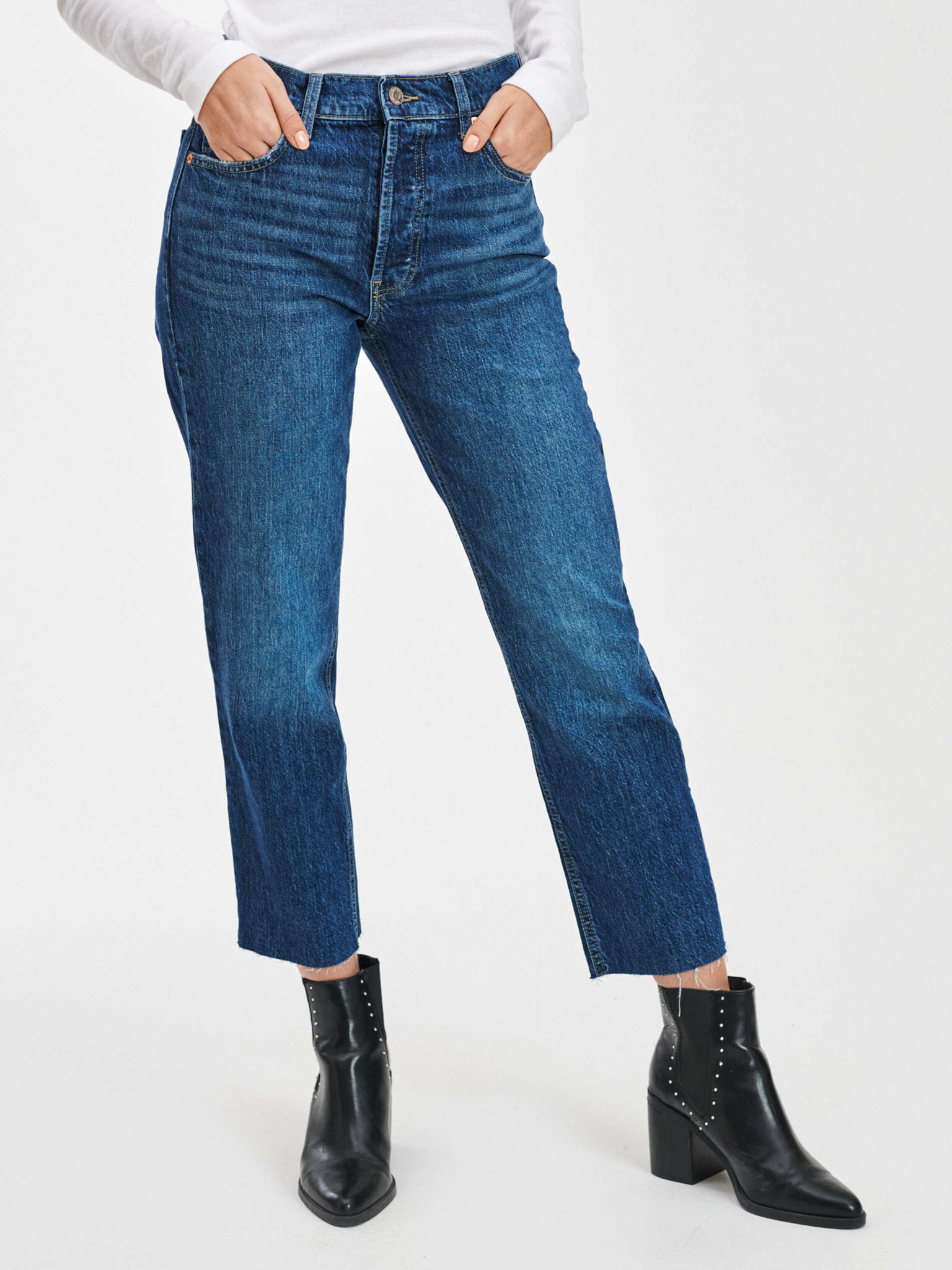 GAP Straight High Rise Jeans Modrá - Pepit.cz