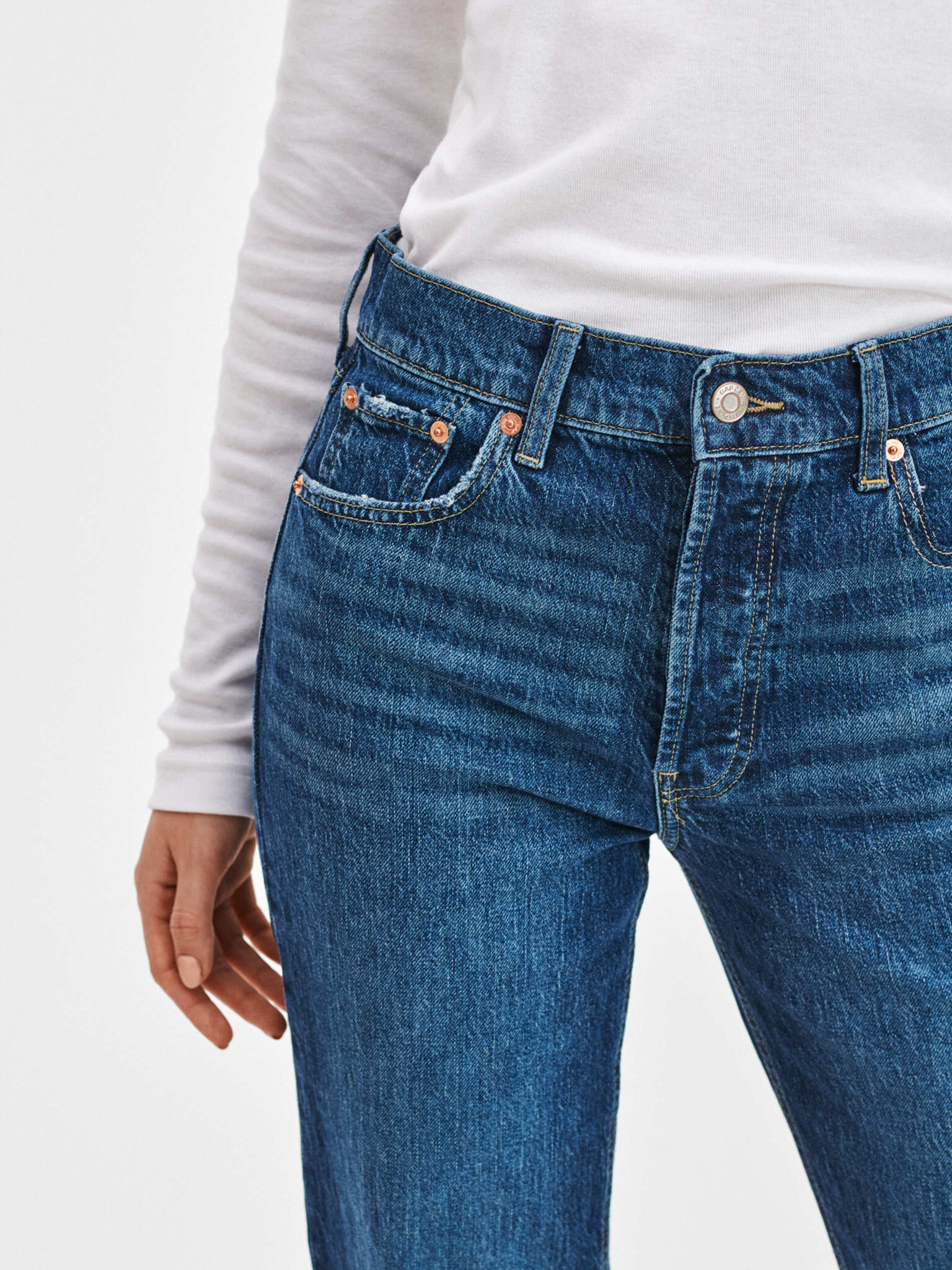 GAP Straight High Rise Jeans Modrá - Pepit.cz