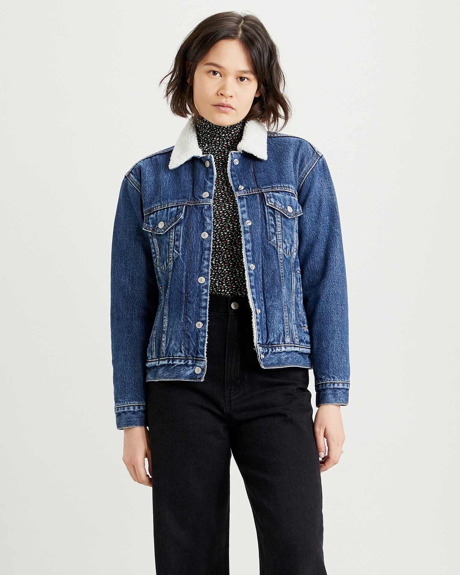 Levi's® Ex-Boyfriend Sherpa Trucker Bunda Modrá - Pepit.cz