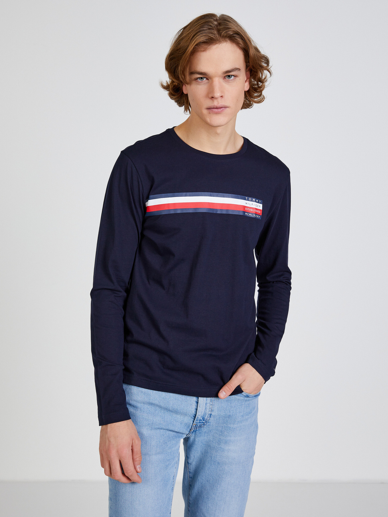 Tommy Hilfiger Sliced Bar Triko Modrá - Pepit.cz