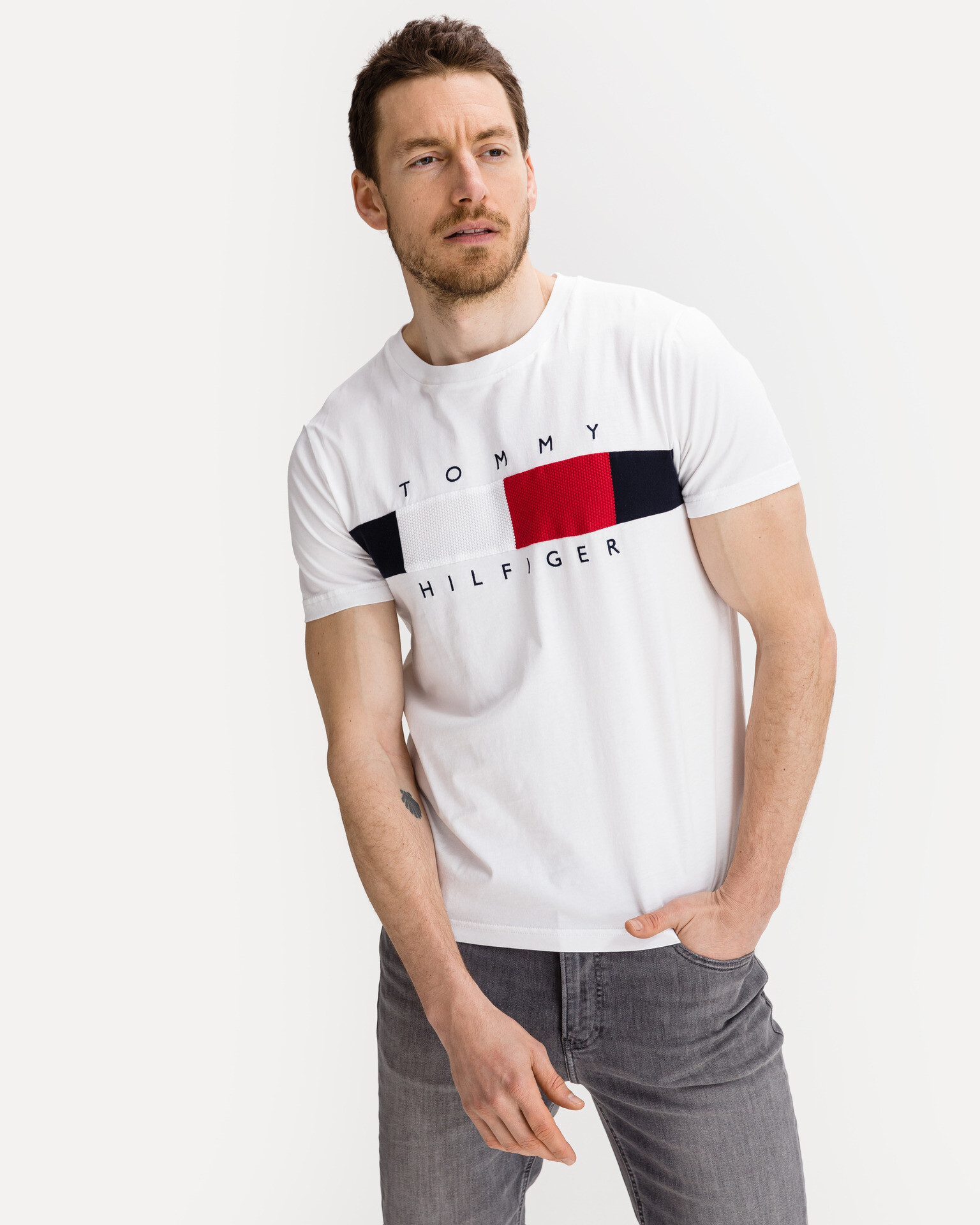 Tommy Hilfiger Textured Flag Triko Bílá - Pepit.cz