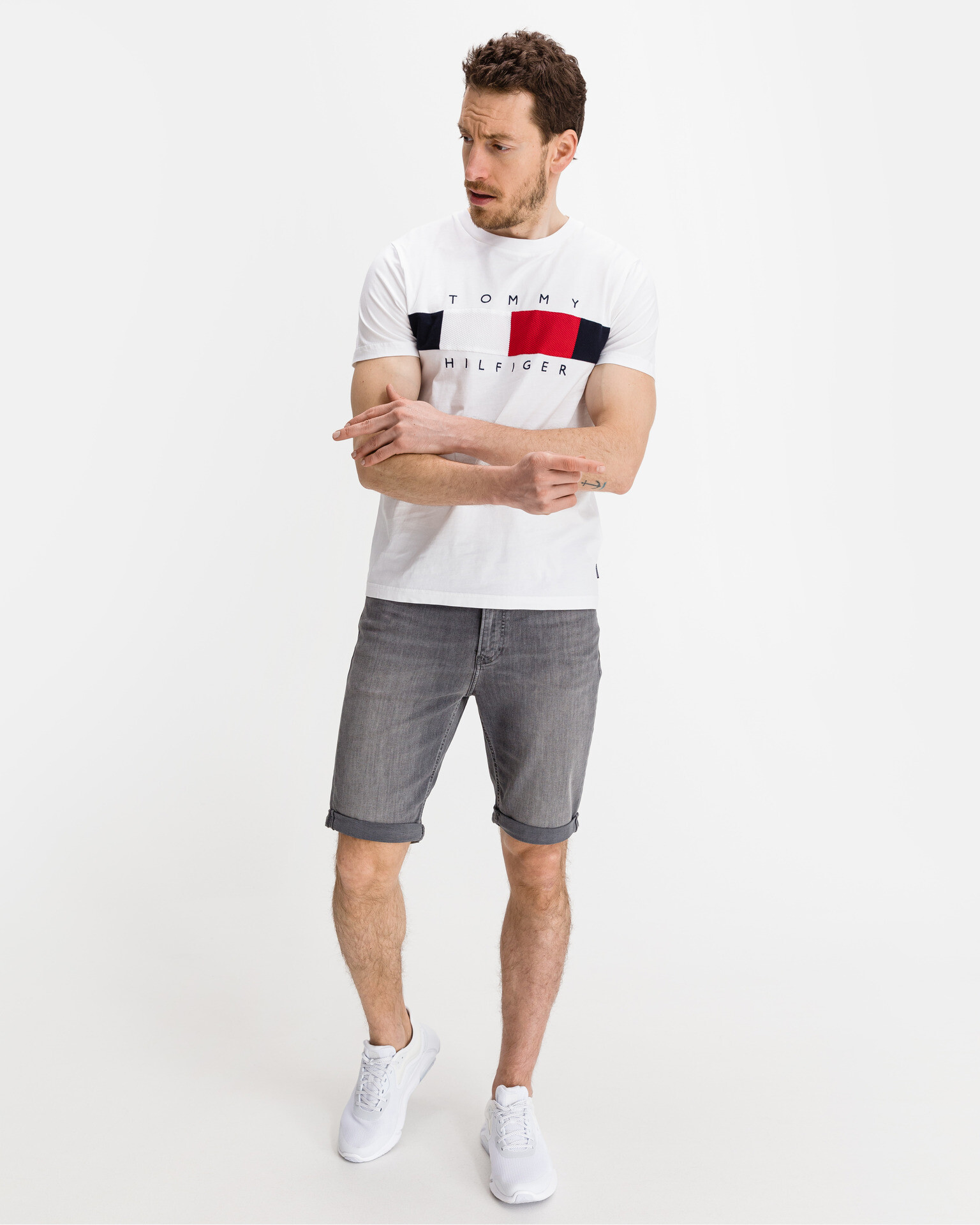 Tommy Hilfiger Textured Flag Triko Bílá - Pepit.cz