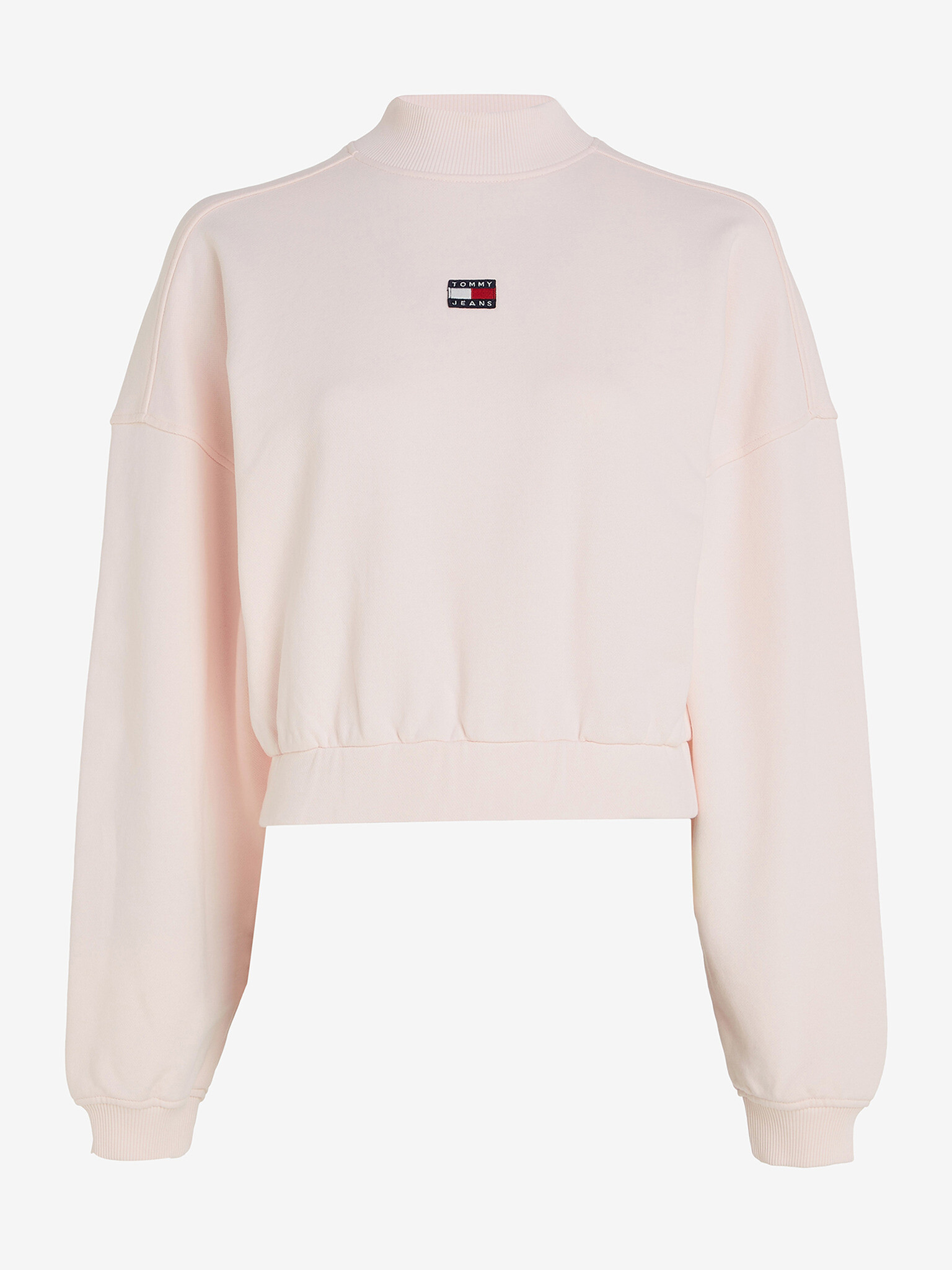 Tommy Jeans Mock Neck Badge Boxy Cropped Mikina Růžová - Pepit.cz