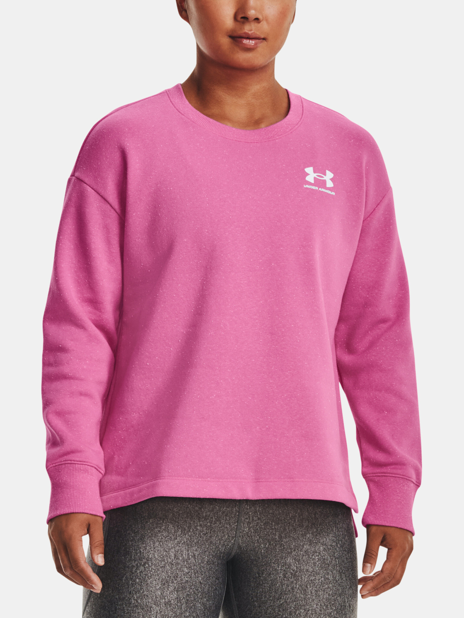 Under Armour Rival Fleece Oversize Crew Mikina Růžová - Pepit.cz