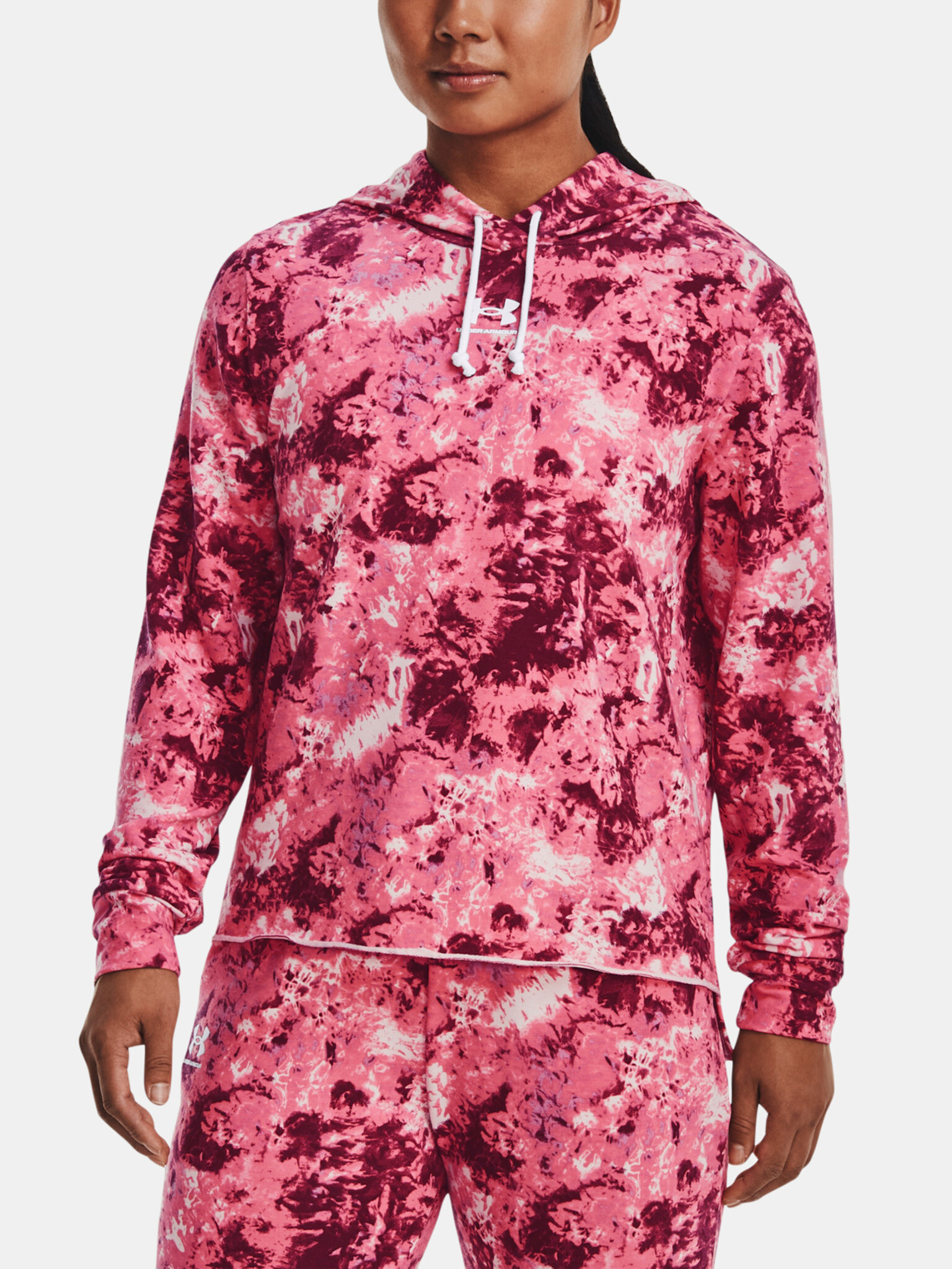 Under Armour Rival Terry Print Hoodie Mikina Růžová - Pepit.cz