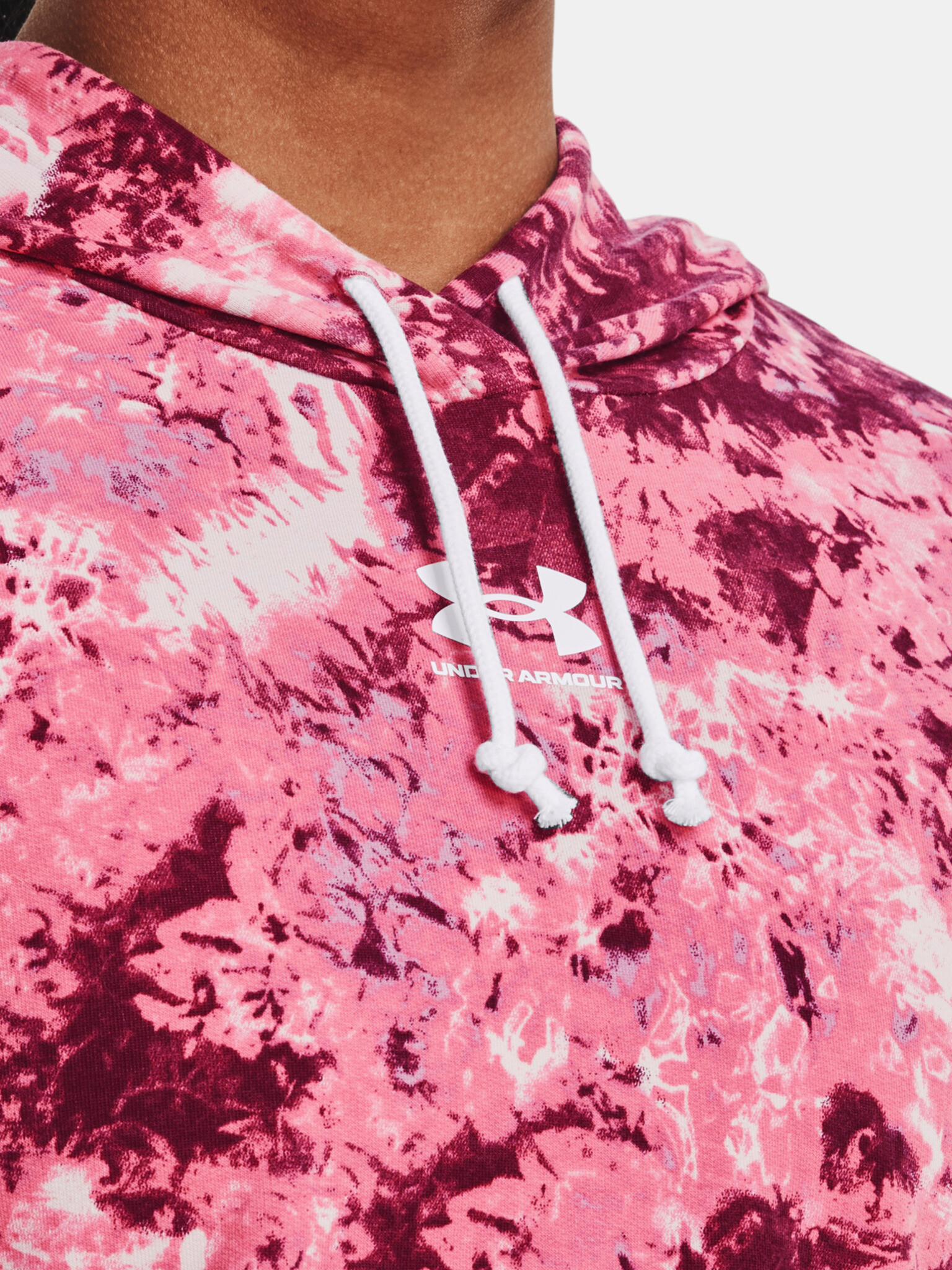 Under Armour Rival Terry Print Hoodie Mikina Růžová - Pepit.cz