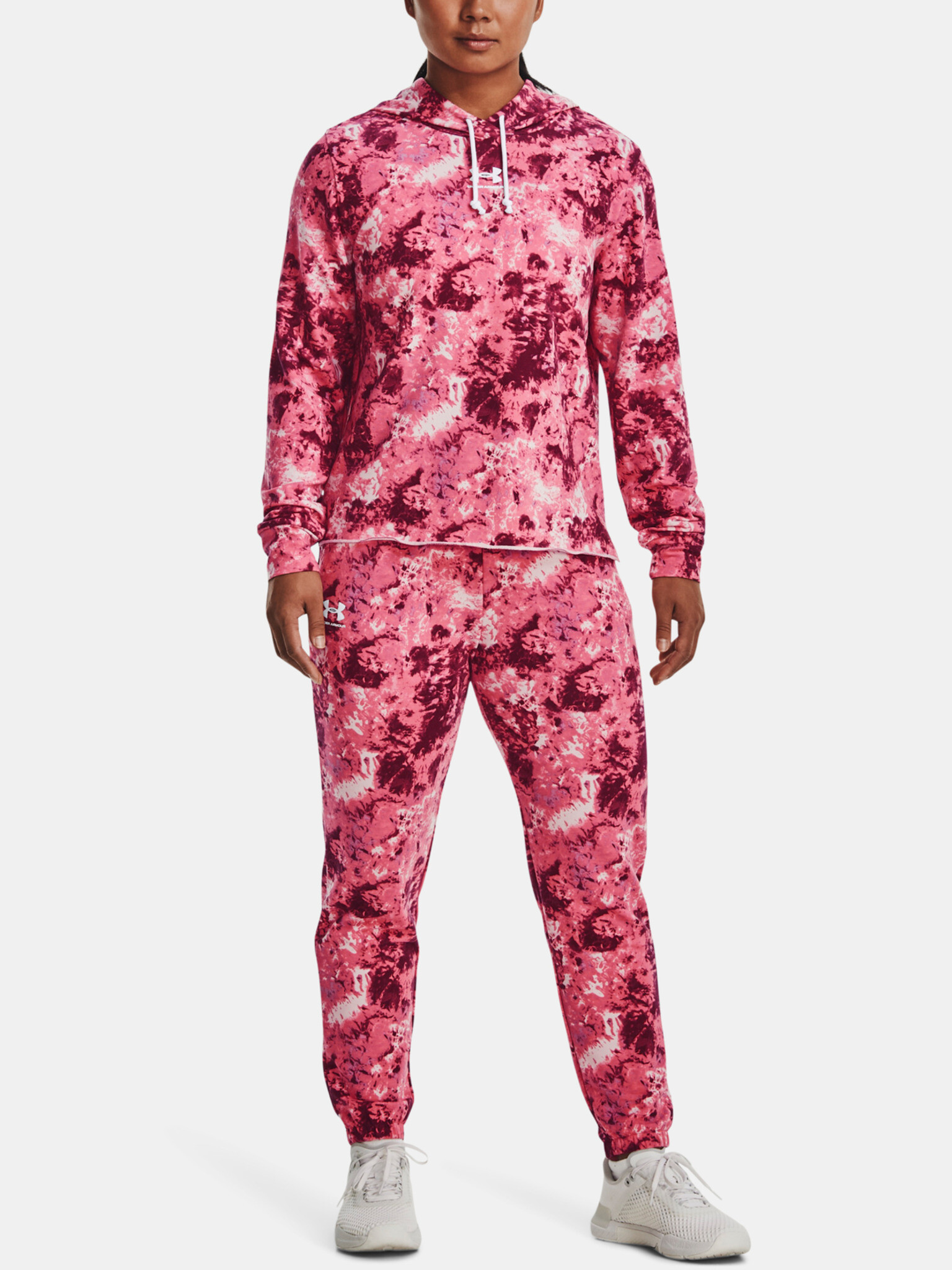 Under Armour Rival Terry Print Hoodie Mikina Růžová - Pepit.cz