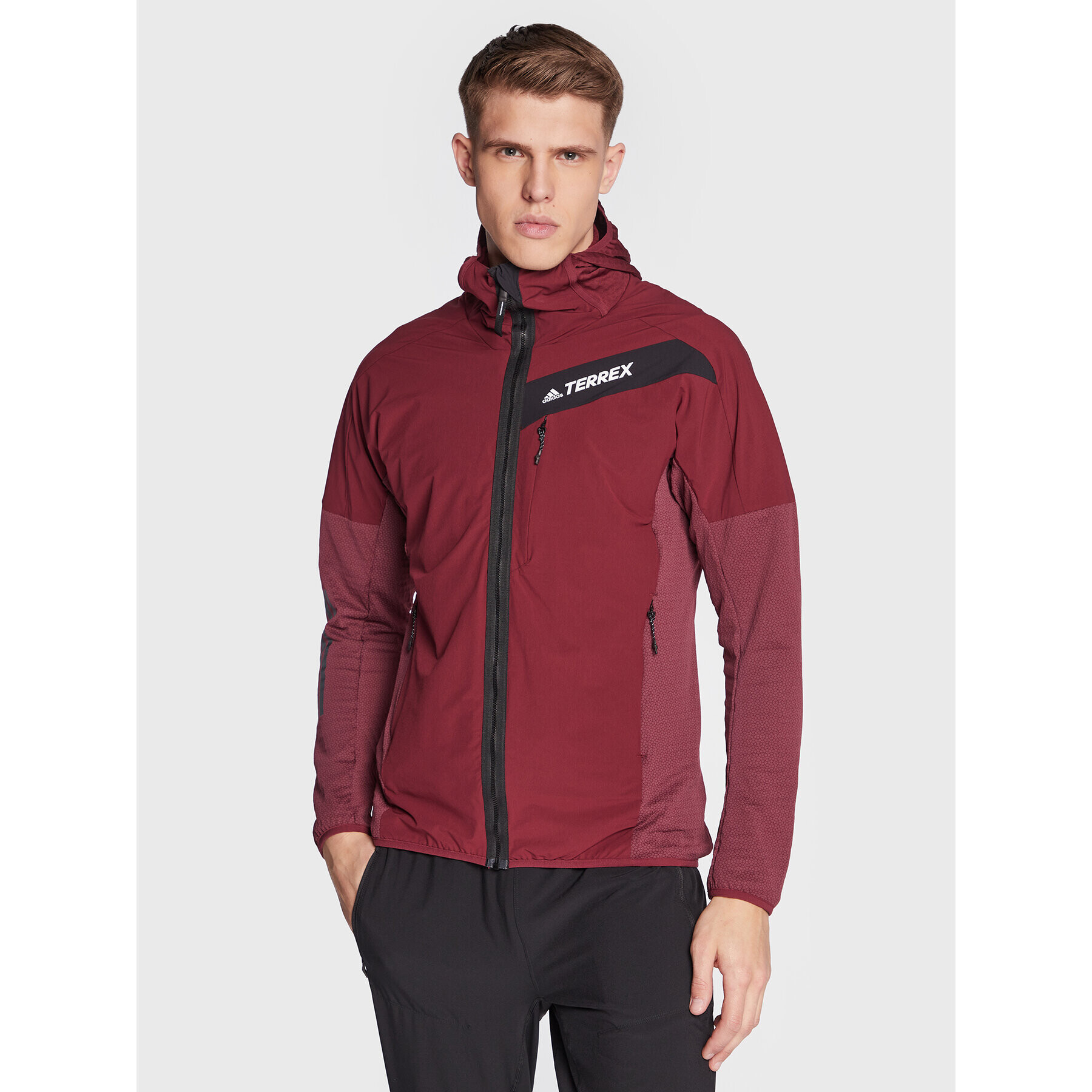 adidas Fleecová mikina Techrock Flooce Wind Hooded Jacket H55941 Červená - Pepit.cz