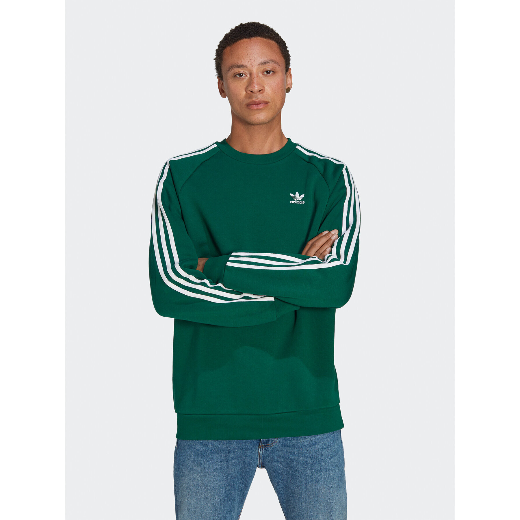 adidas Mikina Adicolor Classics 3-Stripes Crew Sweatshirt IA4863 Zelená Regular Fit - Pepit.cz