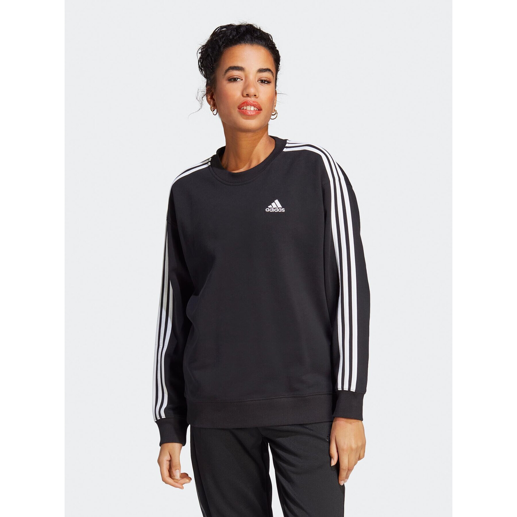 adidas Mikina Essentials 3-Stripes Sweatshirt IC8766 Černá Loose Fit - Pepit.cz