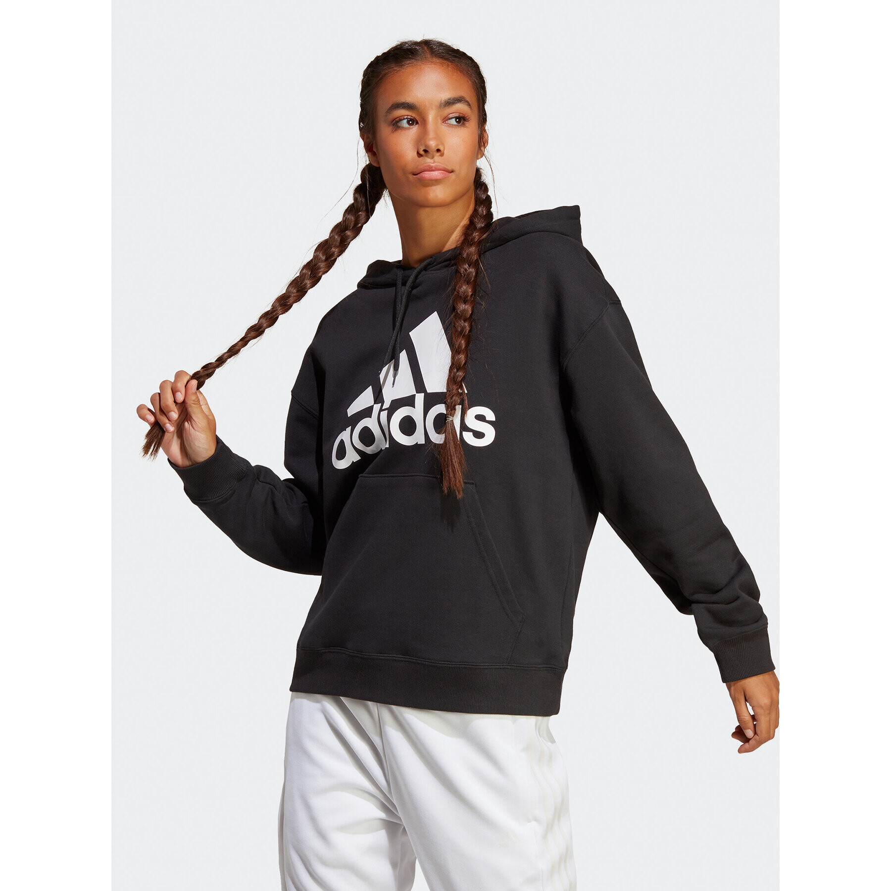 adidas Mikina Essentials Big Logo Oversized French Terry Hoodie HR4934 Černá Loose Fit - Pepit.cz