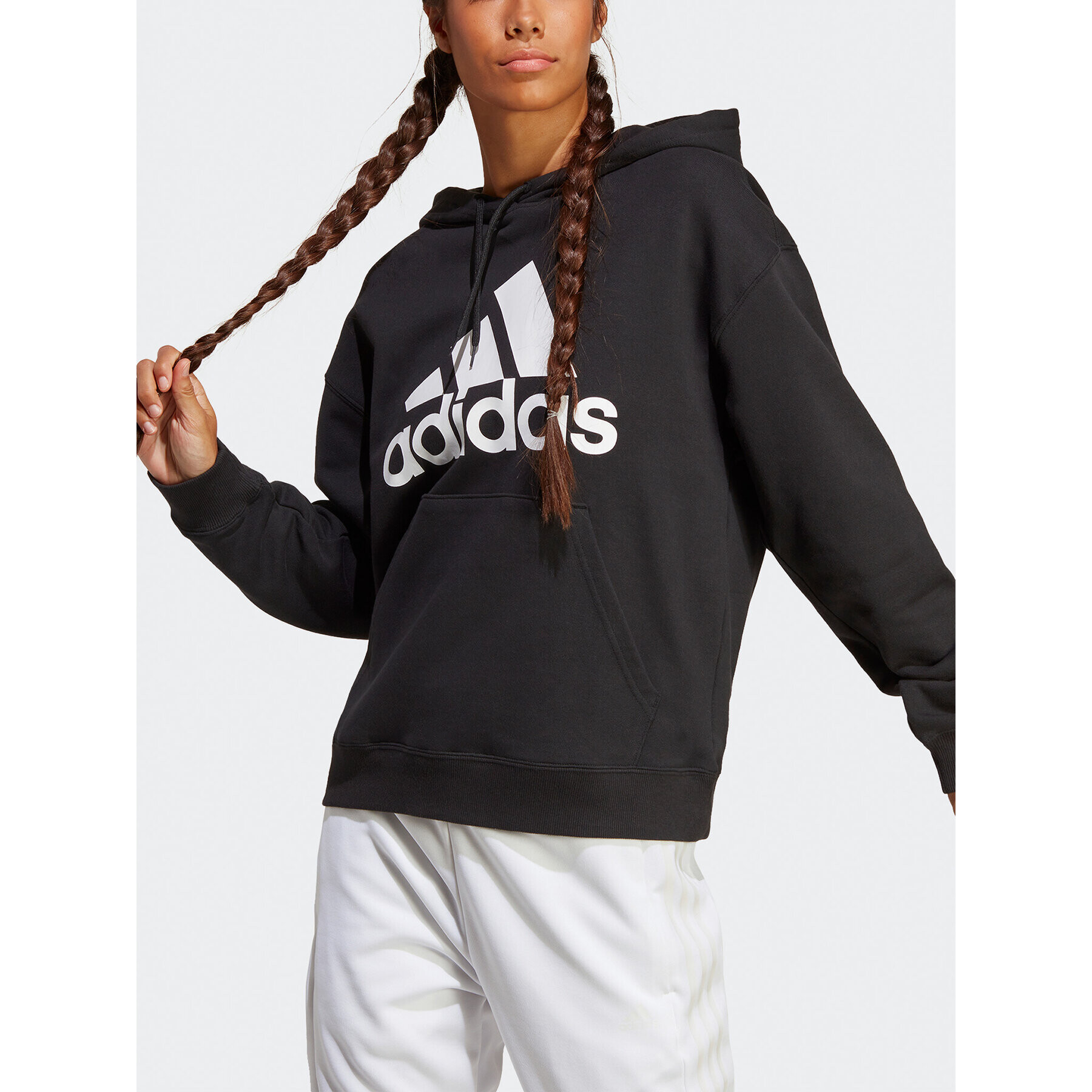 adidas Mikina Essentials Big Logo Oversized French Terry Hoodie HR4934 Černá Loose Fit - Pepit.cz